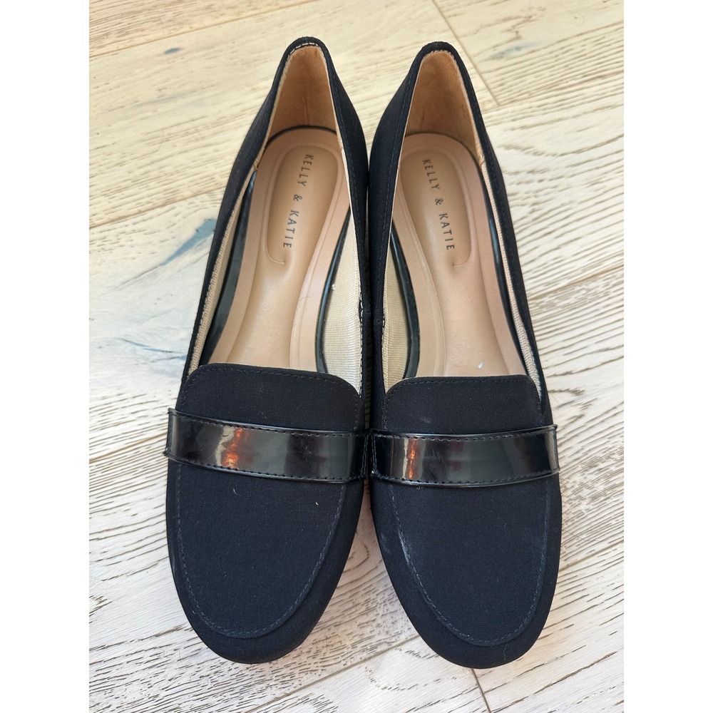 Kelly & Katie Hera Black Textile Patent Strap Loafers Flats Womens Size 7.5 M
